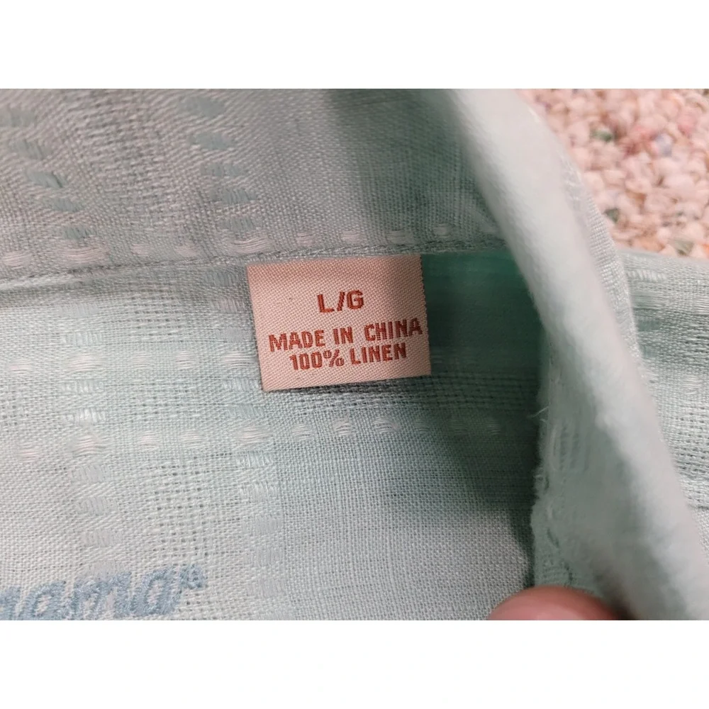 Tommy Bahama Shirt Mens Large Blue Linen Button Up Hawaiian Aloha Camp‎ Tropical